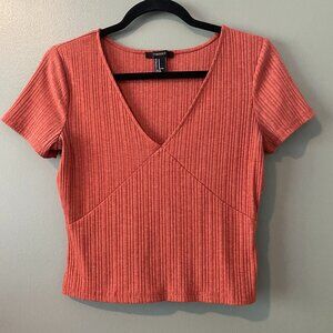 Forever 21 Salmon Colored Cropped Ribbed Tee, Size Medium